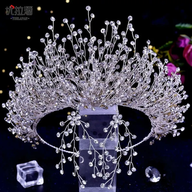 Bridal Headdress Crown Set with Colored Diamond Necklace and Earrings