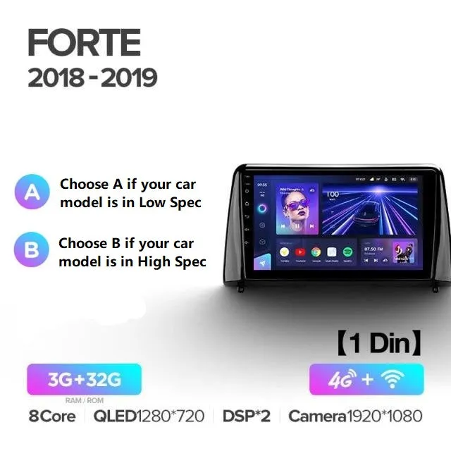 Car Dealz Elite 4G Data Model 10.2" Android 12.0 For Kia Forte 2018-2019 In Dash Plus OEM Fascia