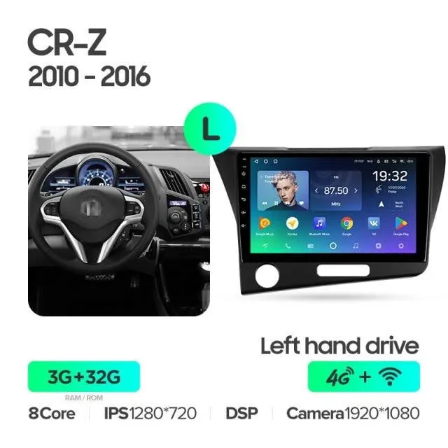 Car Dealz Premium Advanced 4G Data Model 10.2" Android 12.0 For Honda CR-Z 2010 - 2016 In Dash Plus OEM Fascia