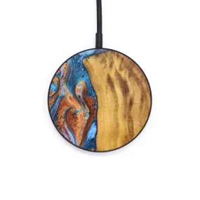 Circle Wood Resin Wireless Charger - Annika (Teal & Gold, 637873)