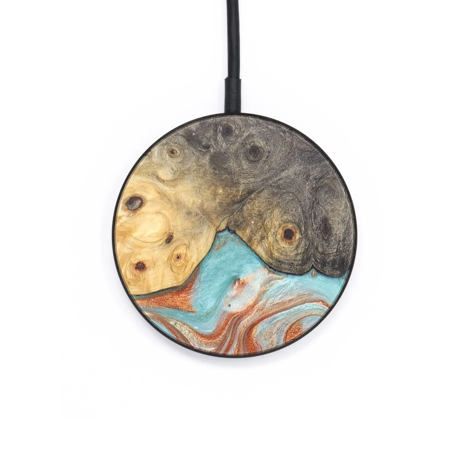 Circle Wood Resin Wireless Charger - Connie (Teal & Gold, 671784)