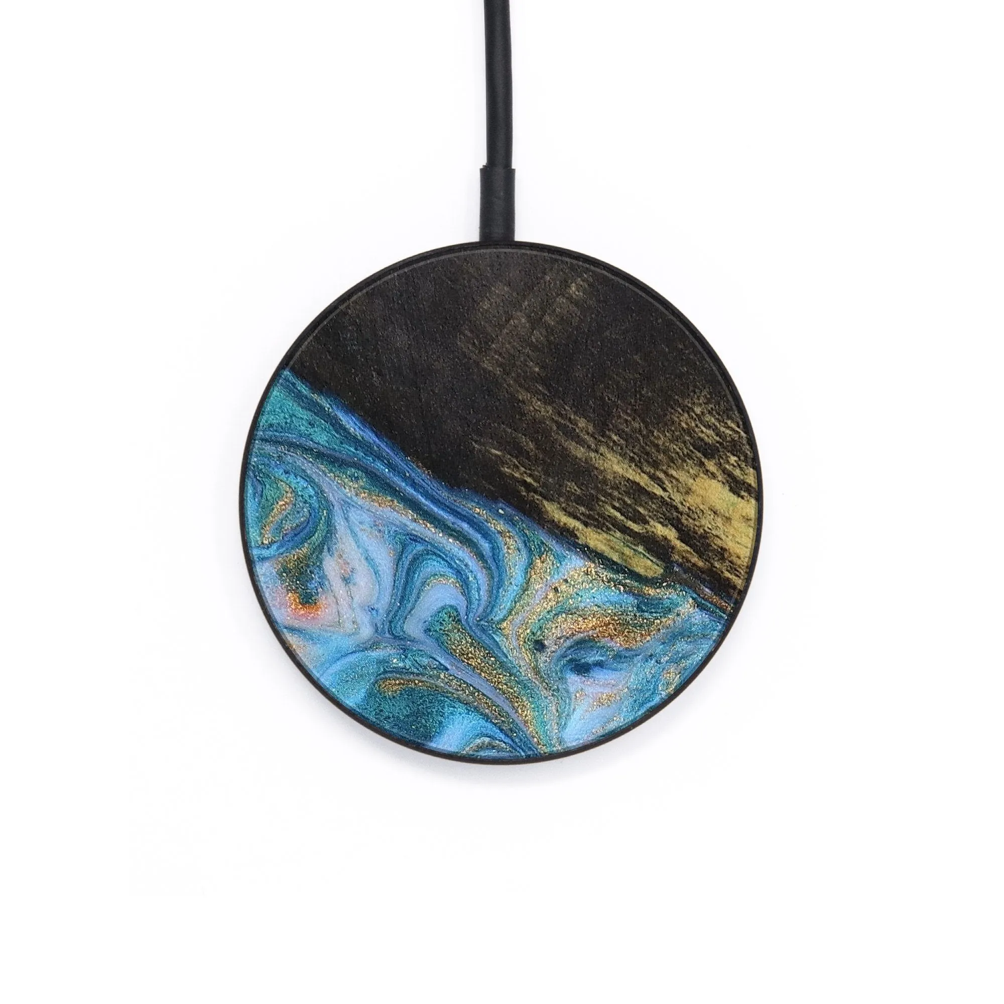 Circle Wood Resin Wireless Charger - Derrick (Teal & Gold, 648997)