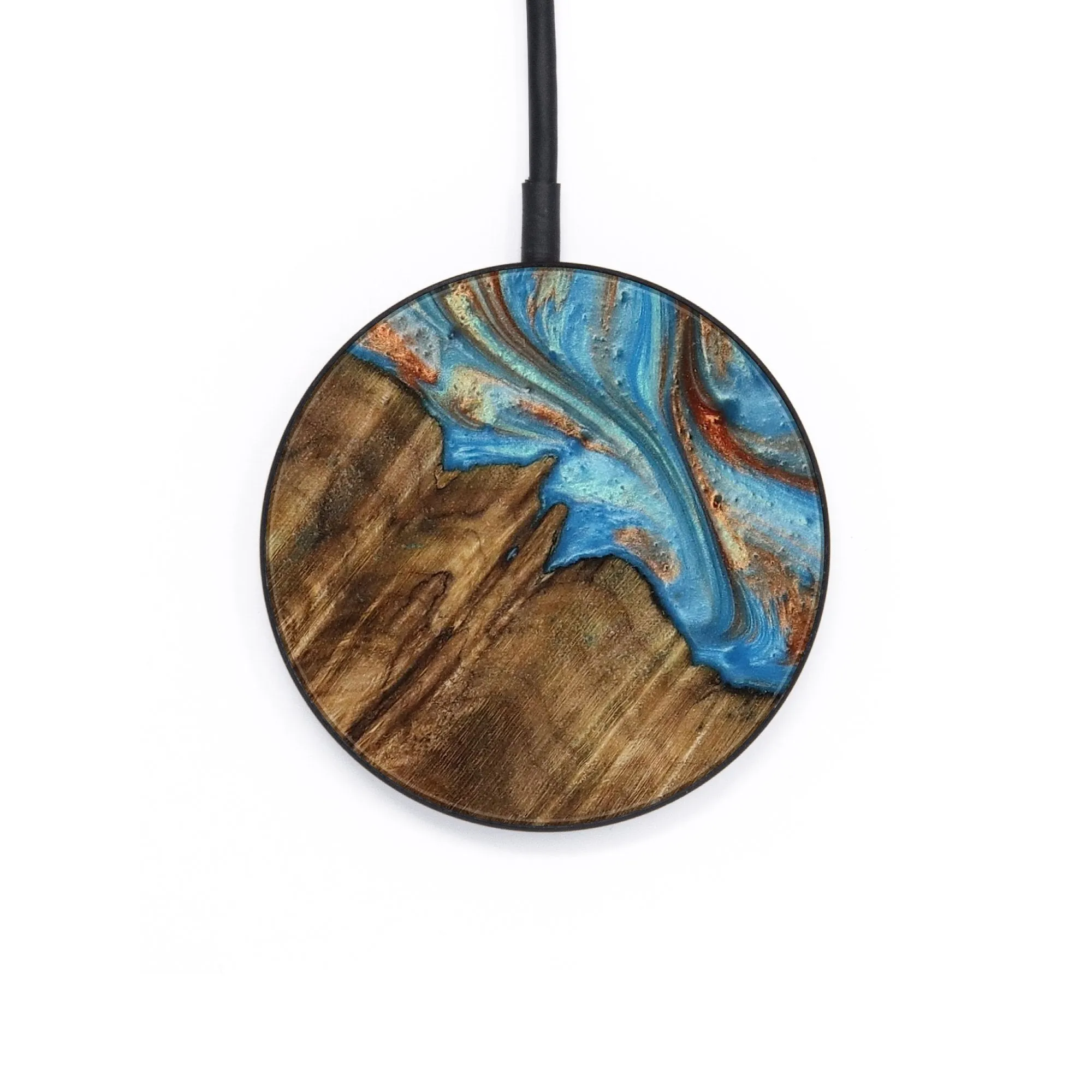 Circle Wood Wireless Charger - Ibrahim (Teal & Gold, 730898)