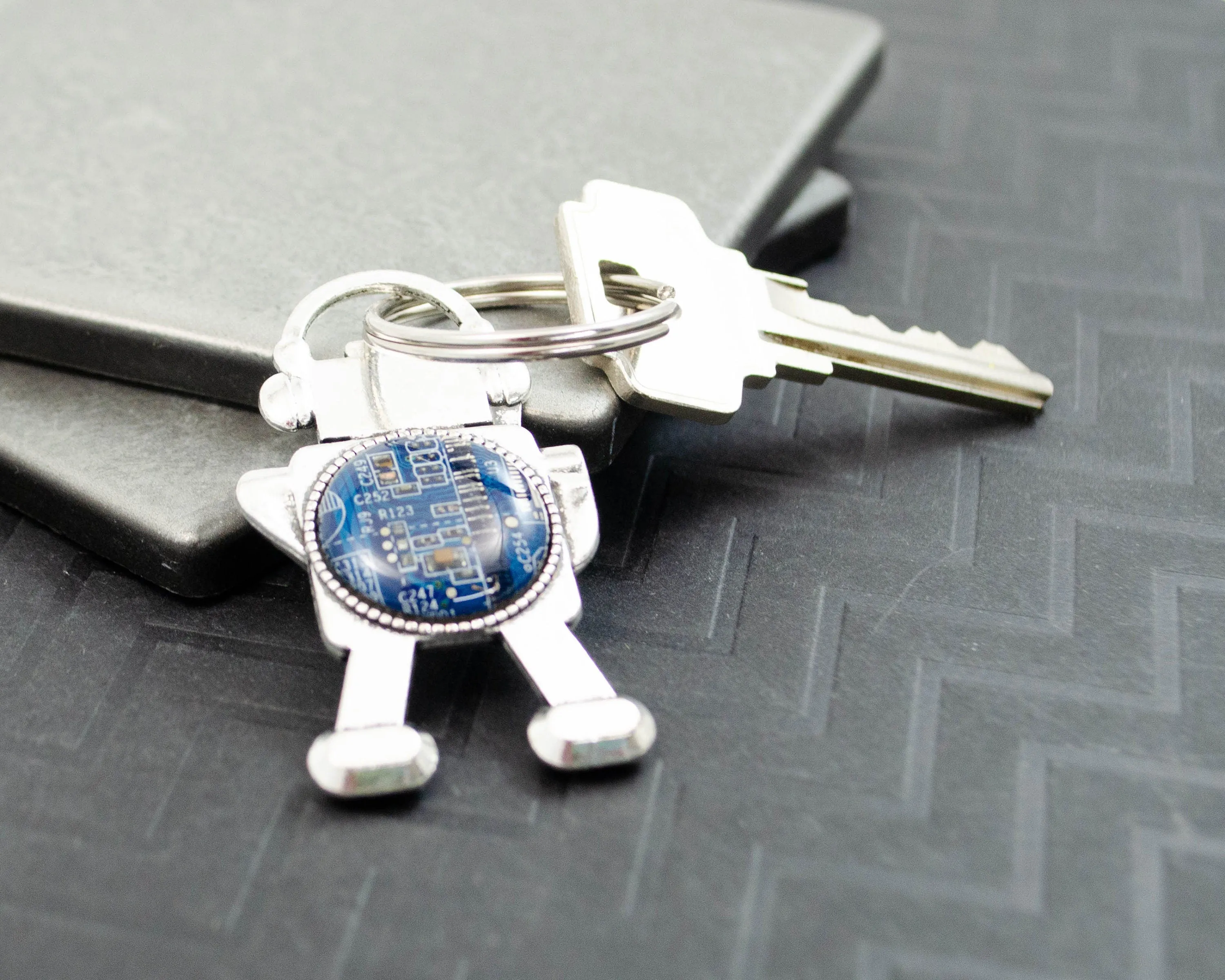 Circuit Board Robot Keychain Blue, Robotics Engineer Gift, Technology Teacher Gift, Computer Engineer Gift