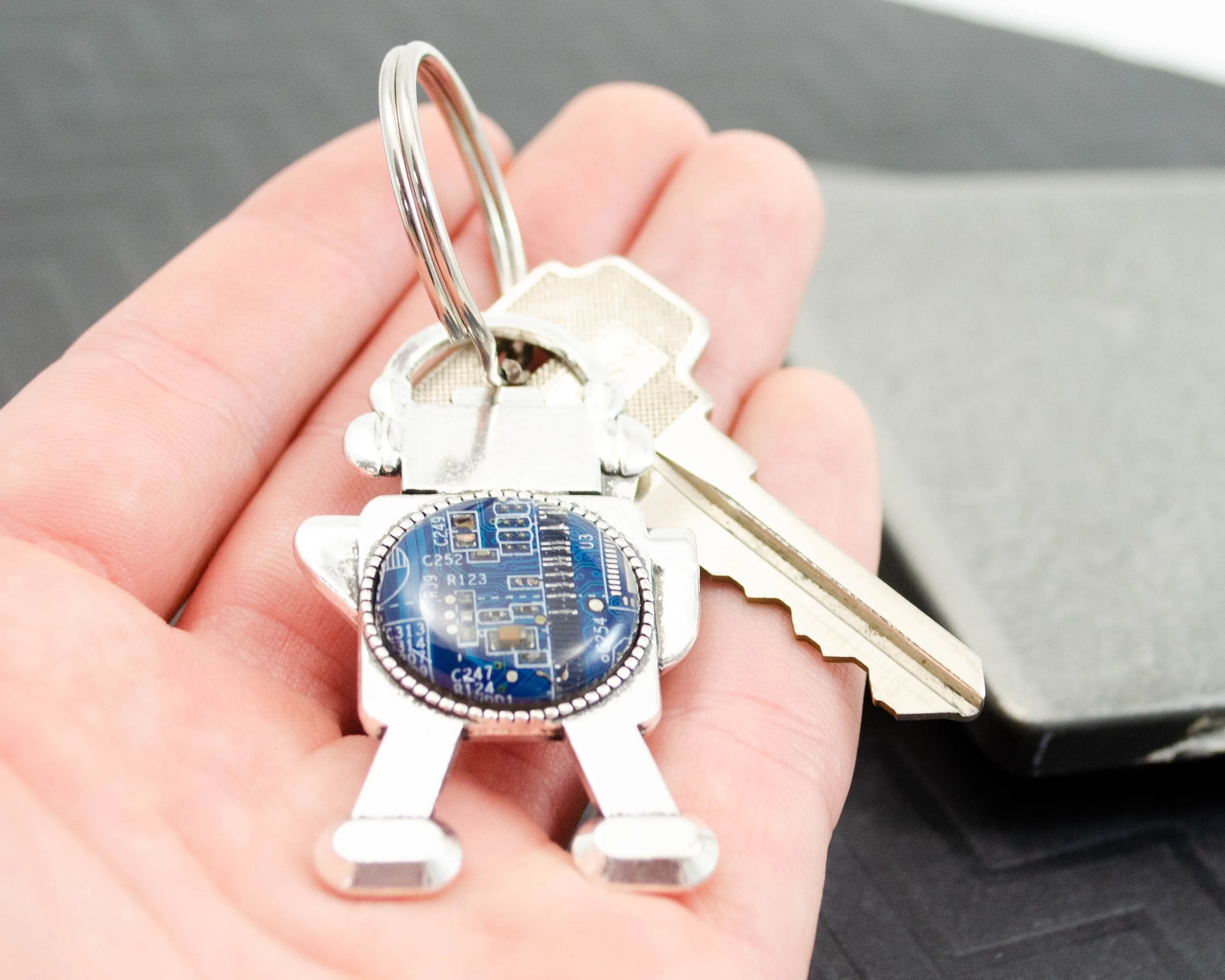 Circuit Board Robot Keychain Blue, Robotics Engineer Gift, Technology Teacher Gift, Computer Engineer Gift