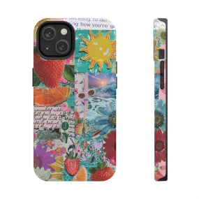 Colorful Mixed Patterns Collage iPhone Case, Strawberry and Sun Aesthetic Print, Vibrant Protective Phone Cover, Collage iPhone Case, Chic Artsy Protective Cover, Protective Case for iPhone Models, Tough iPhone Case