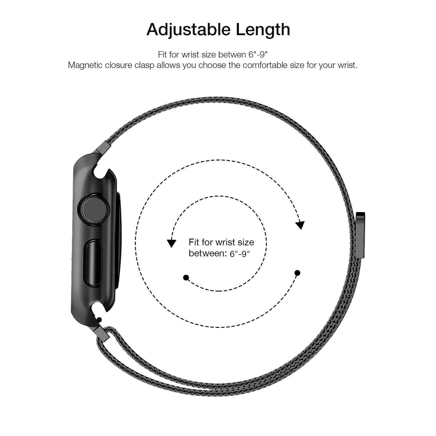 Compatible for Apple Watch Band with Case 38mm, Stainless Steel Mesh Milanese Loop with Adjustable Magnetic Closure Replacement Wristband iWatch Band for Apple Watch Series 3 2 1 - Black