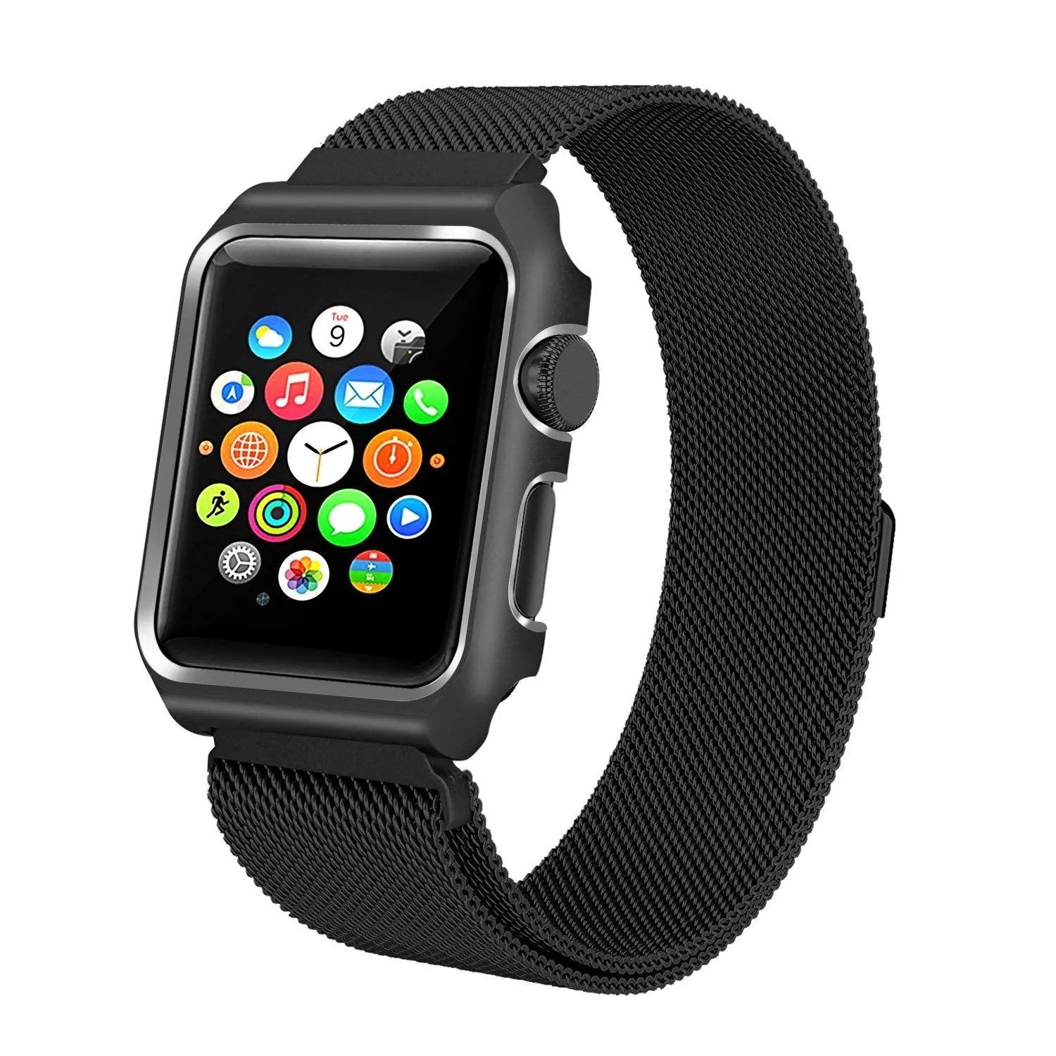 Compatible for Apple Watch Band with Case 38mm, Stainless Steel Mesh Milanese Loop with Adjustable Magnetic Closure Replacement Wristband iWatch Band for Apple Watch Series 3 2 1 - Black