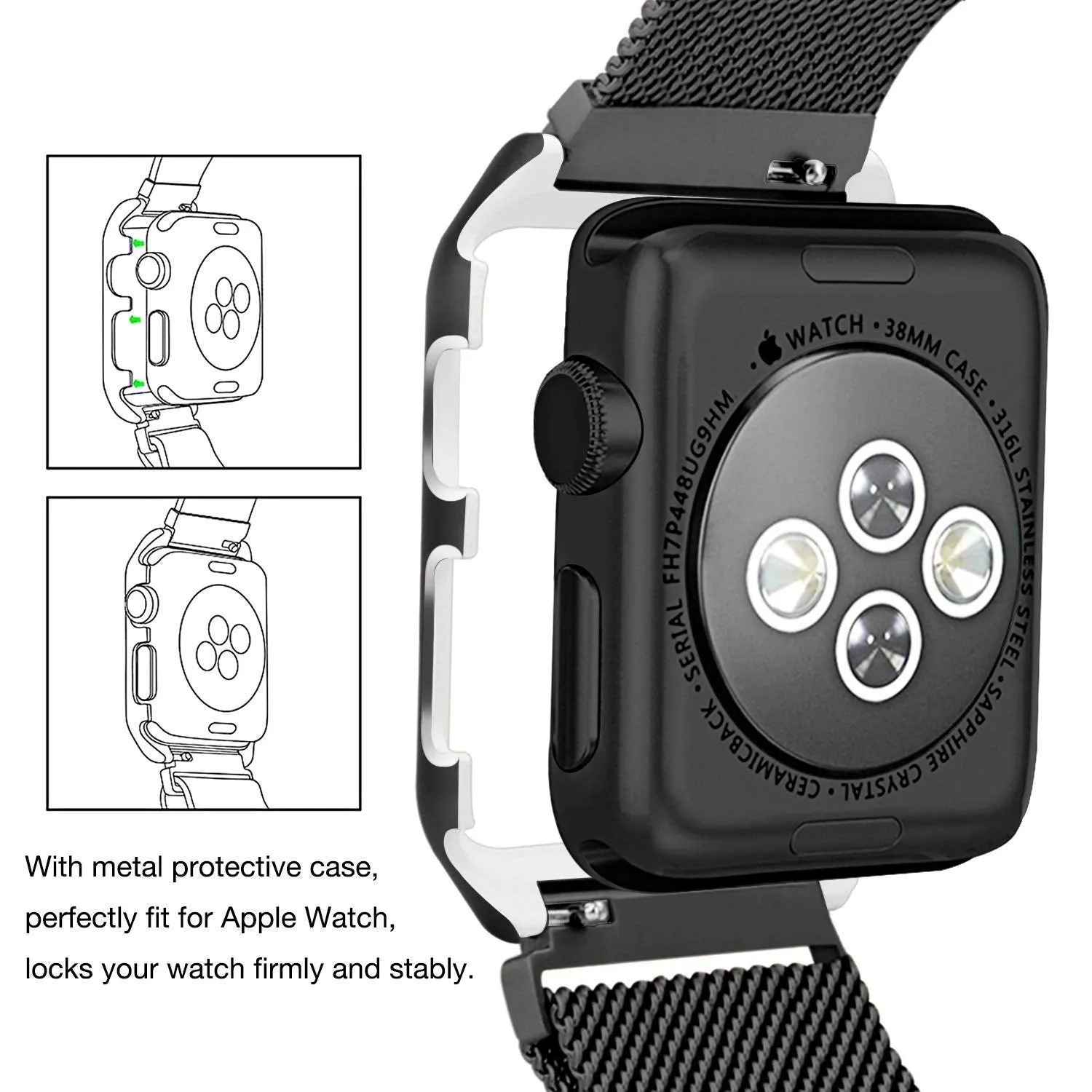 Compatible for Apple Watch Band with Case 38mm, Stainless Steel Mesh Milanese Loop with Adjustable Magnetic Closure Replacement Wristband iWatch Band for Apple Watch Series 3 2 1 - Black