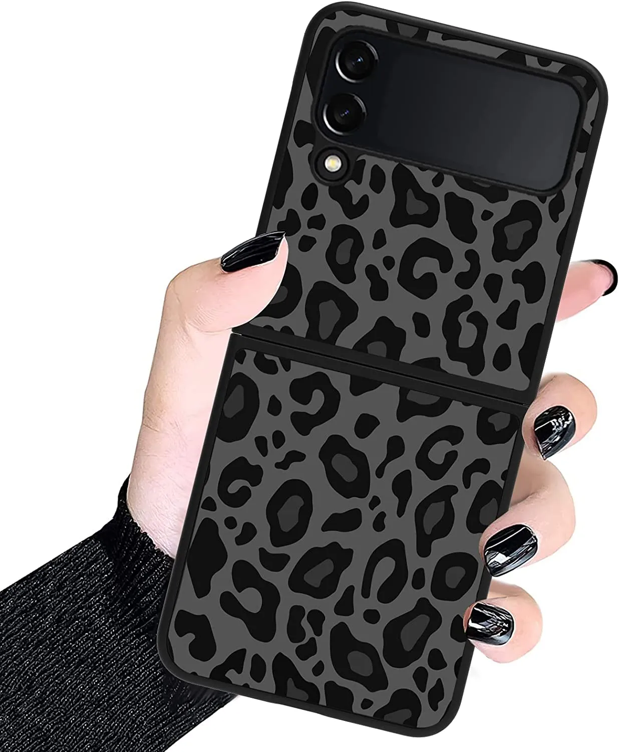 Compatible Samsung Galaxy Z Flip 4,Black Leopard TPU Protective Case Pattern