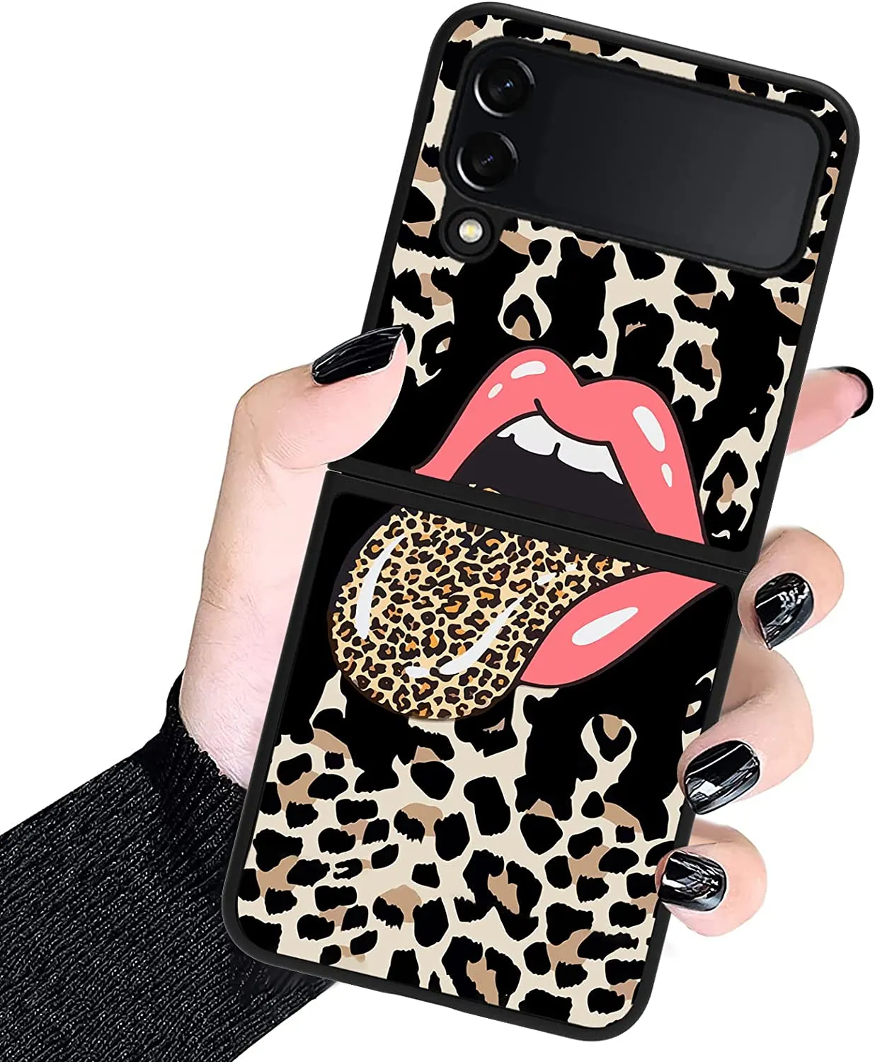 Compatible Samsung Galaxy Z Flip 4,Black Leopard TPU Protective Case Pattern