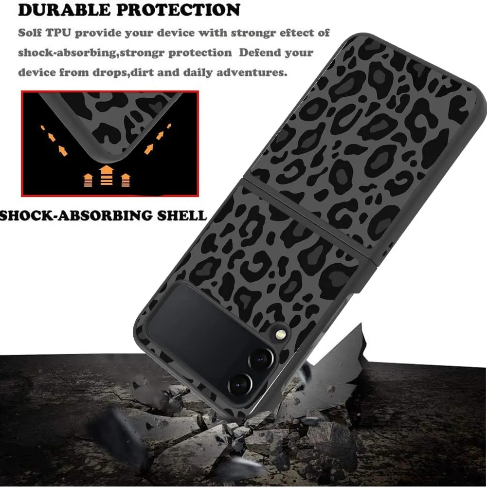 Compatible Samsung Galaxy Z Flip 4,Black Leopard TPU Protective Case Pattern