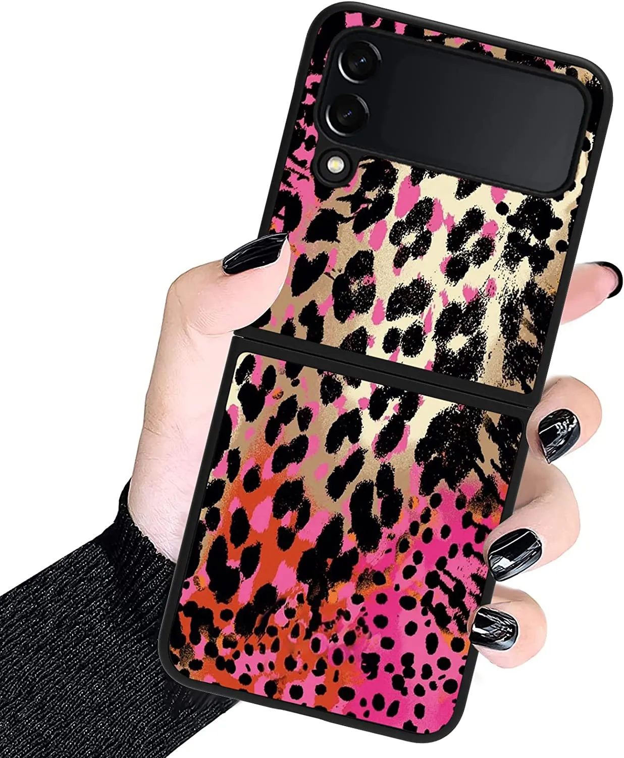 Compatible Samsung Galaxy Z Flip 4,Black Leopard TPU Protective Case Pattern