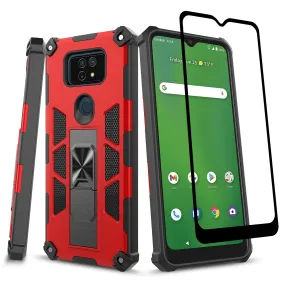 Cricket Ovation 2 Case ,AT&T Maestro Max Case [Military Grade] Ring Car Mount Kickstand Hybrid Hard PC Soft TPU Shockproof Protective Case - Red