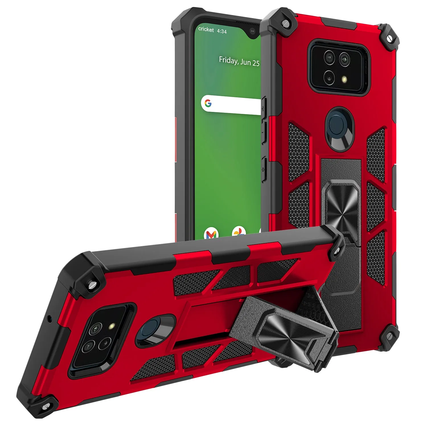 Cricket Ovation 2 Case ,AT&T Maestro Max Case [Military Grade] Ring Car Mount Kickstand Hybrid Hard PC Soft TPU Shockproof Protective Case - Red