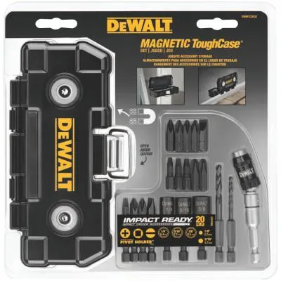 DeWalt® 20-Pc. Impact Ready Magnet ToughCase® Sets, Includes Pivot Holder, Deep Sockets, Drill Bits, Screwdriver bits, DWMTCIR20