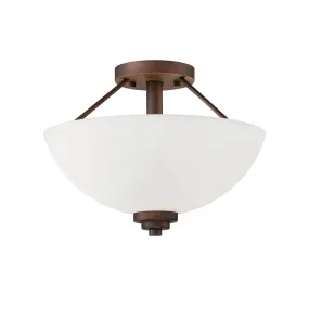 Durham Semi-Flush Mount Fixture - Rubbed Bronze - Etched White Glass - 13.5in. Diameter - E26 Medium Base