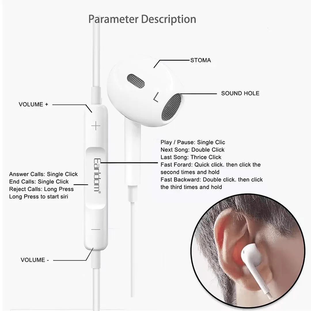 Earldom 3.5mm Stereo Earphones with Remote & Mic (1M)