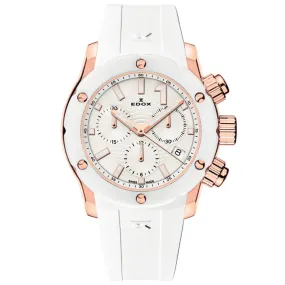 Edox Ladies Chronograph Watch Chronoffshore-1 White and Rose Gold 38mm 10225 37RB BIR