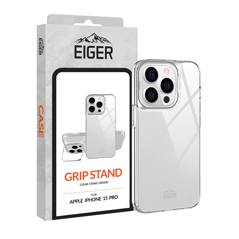 Eiger Grip Stand Case for Apple iPhone 15 Pro in Clear