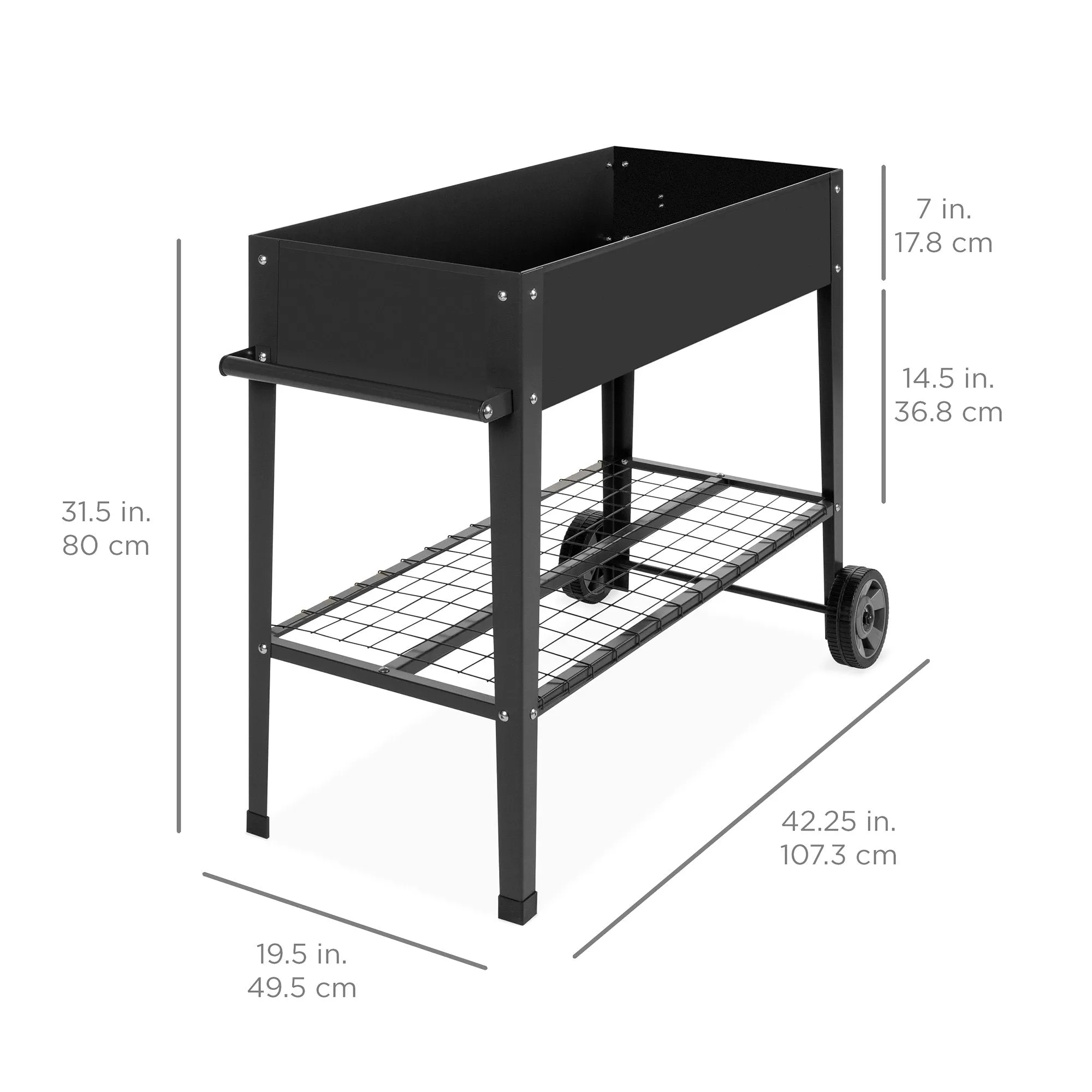 Elevated Ergonomic Mobile Raised Metal Garden Planter w/ Wheels - 38x16x32in