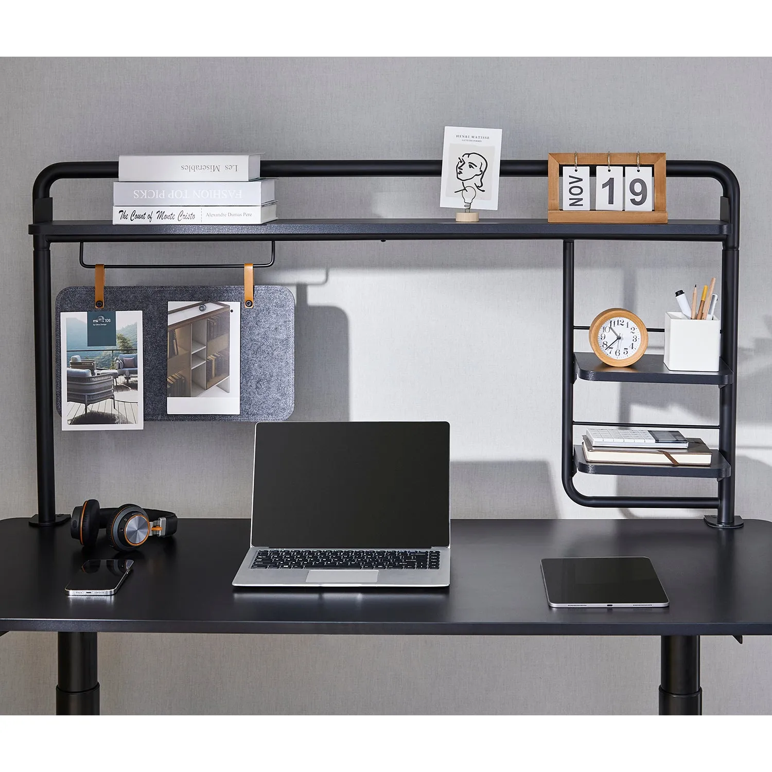 Ergo Office ER-452 Desk Shelf, Additional Shelf, Desk Extension, Clampable, up to 20 kg, Black