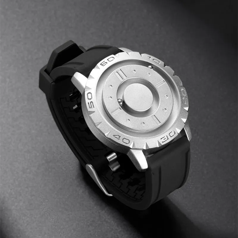 Eutour Original Iron Ball Magnetic Pointer Concept Quartz Unusual Men's Watch Fashion Rubber Strap