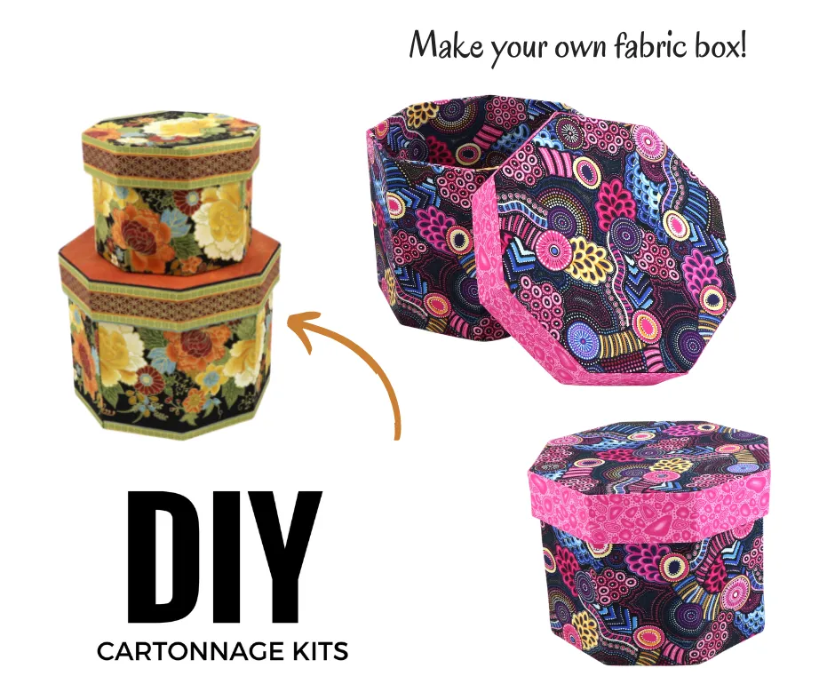 Fabric Octagon box Big DIY kit, cartonnage kit 206a, members only