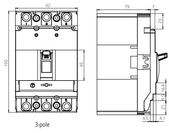 FGM6SM-3P-160M 125A, 3 Pole Moulded Case Circuit Breaker (MCCB) Thermal and Magnetic, Adjustable Type ICS=36kA 125 Amp, 400/690VAC