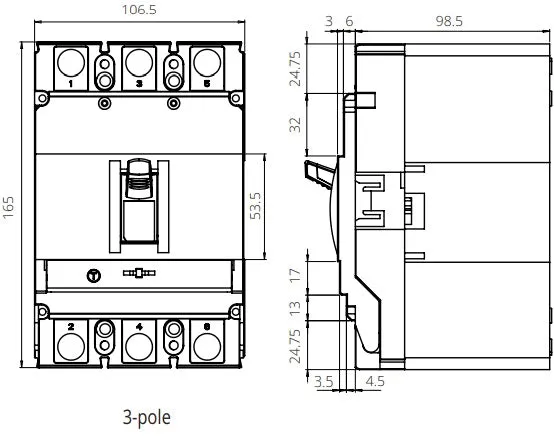 FGM6SM-3P-250H 250A, 3 Pole Moulded Case Circuit Breaker (MCCB) Thermal and Magnetic, Adjustable Type ICS=50kA 250 Amp, 400/690VAC