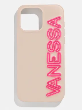 Fine Line Custom iPhone Case - Beige/Hot Pink