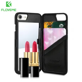 FLOVEME Mirror Case For iPhone 6 6s 7 Plus Wallet Card Slot Cover Makeup Phone Cases For Apple iPhone 8 X 7 Plus 10 Woman Coque