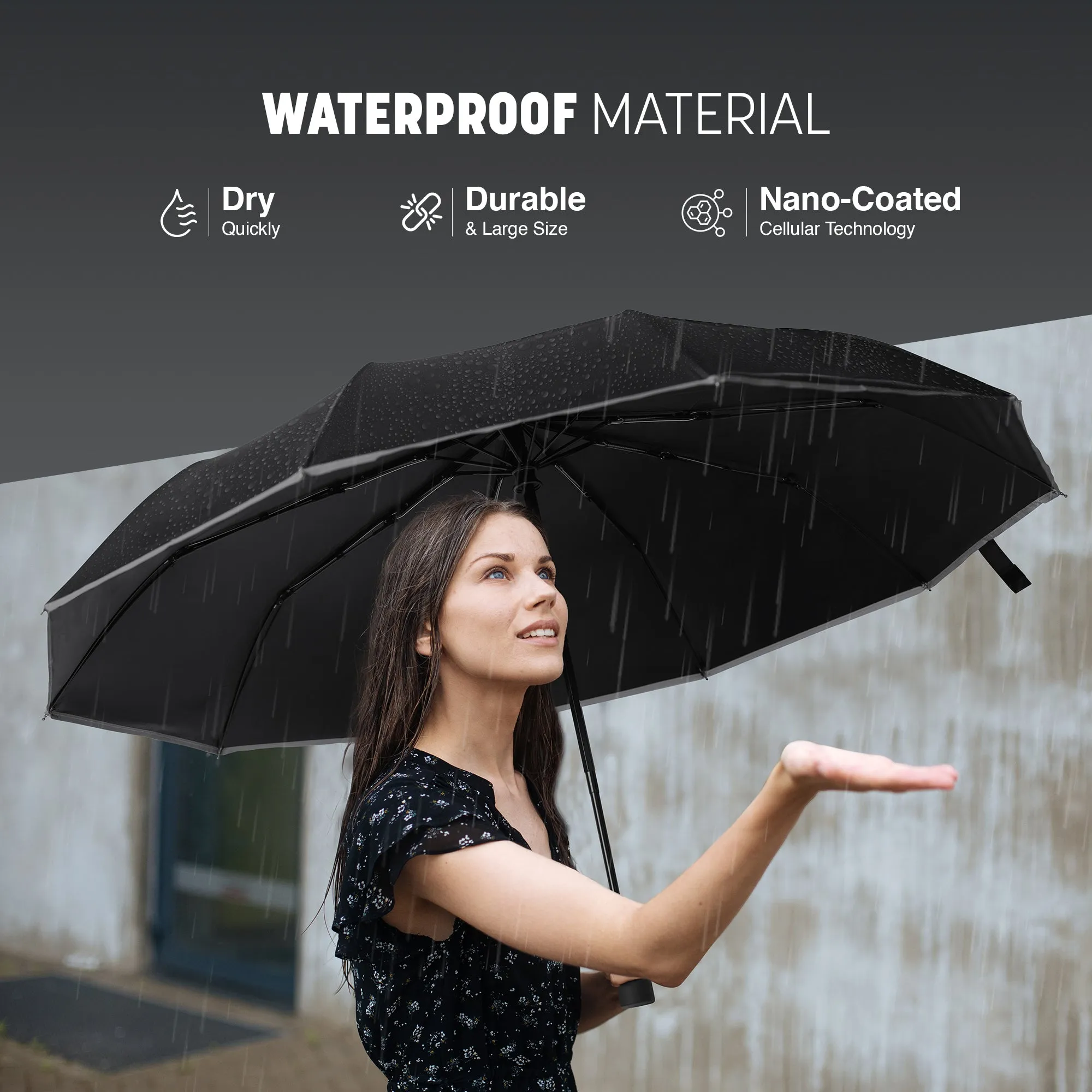 Folding Travel Umbrella with Ergonomic Handle - Portable, Slim, Strong and Lightweight Umbrella