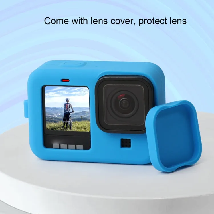 For GoPro HERO10 Black / HERO9 Black Silicone Protective Case Cover with Wrist Strap & Lens Cover(Blue)