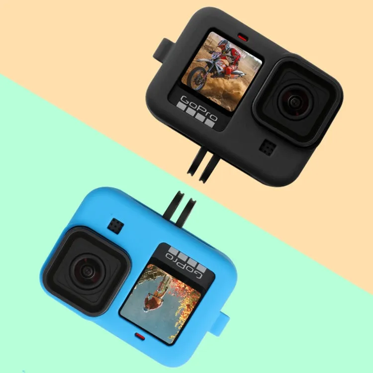 For GoPro HERO10 Black / HERO9 Black Silicone Protective Case Cover with Wrist Strap & Lens Cover(Blue)