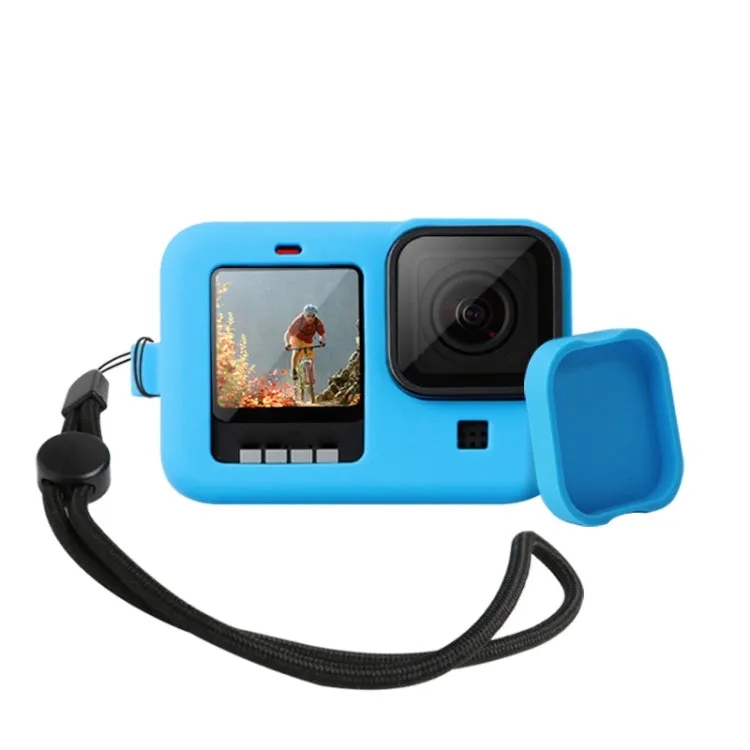 For GoPro HERO10 Black / HERO9 Black Silicone Protective Case Cover with Wrist Strap & Lens Cover(Blue)