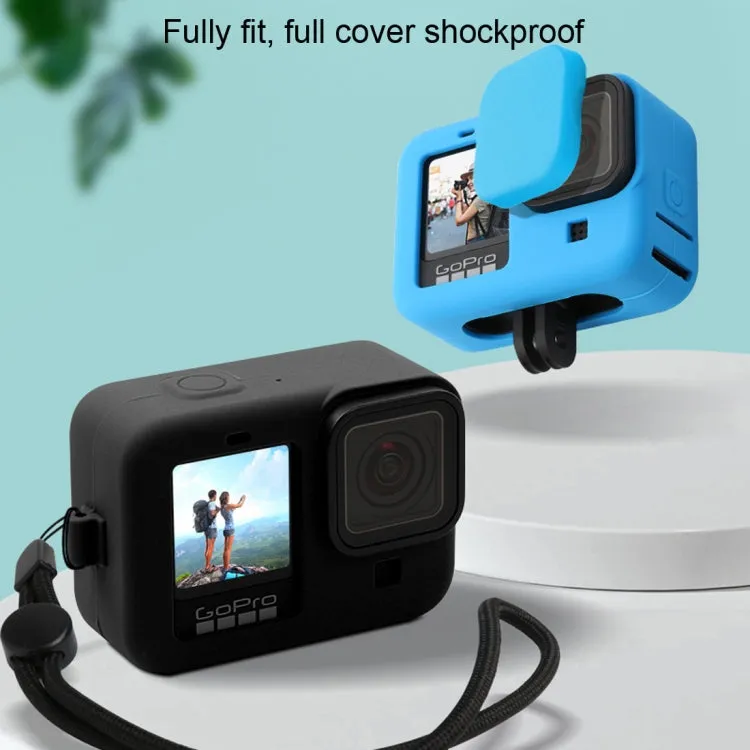 For GoPro HERO10 Black / HERO9 Black Silicone Protective Case Cover with Wrist Strap & Lens Cover(Blue)