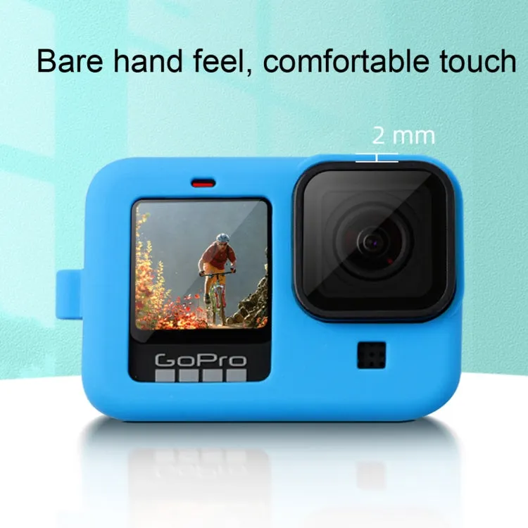 For GoPro HERO10 Black / HERO9 Black Silicone Protective Case Cover with Wrist Strap & Lens Cover(Blue)