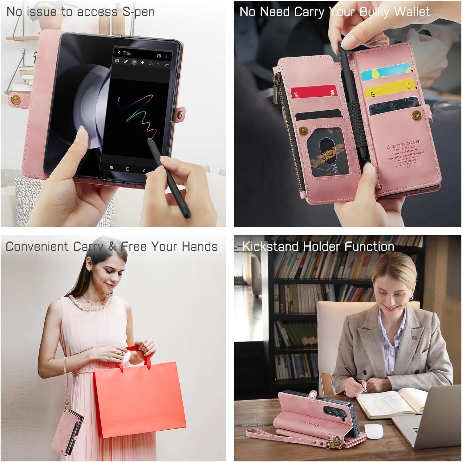 Galaxy Z fold 5 Case, Z fold 5 Pen Holder Slot  Wristlet PU Leather Case