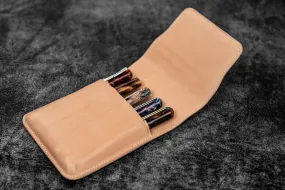 Galen Leather Five Slot Flap Pen Case in Undyed Leather