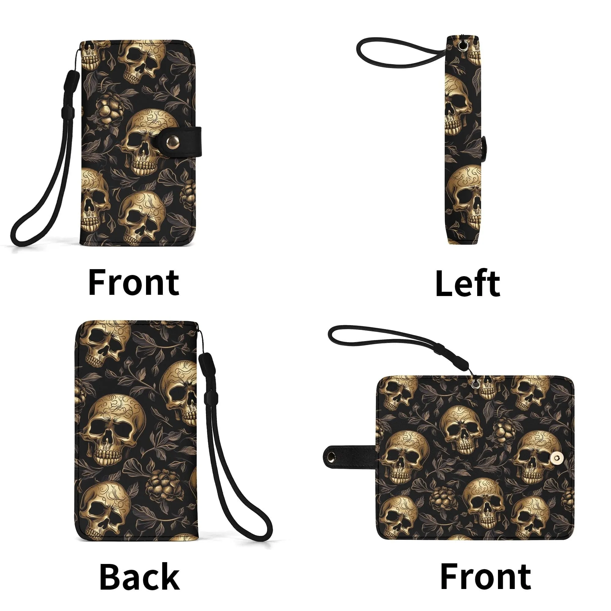 Get The Stylish Gold Skulls Black Phone Flip Case Cover For Your Mobile Phone Now!