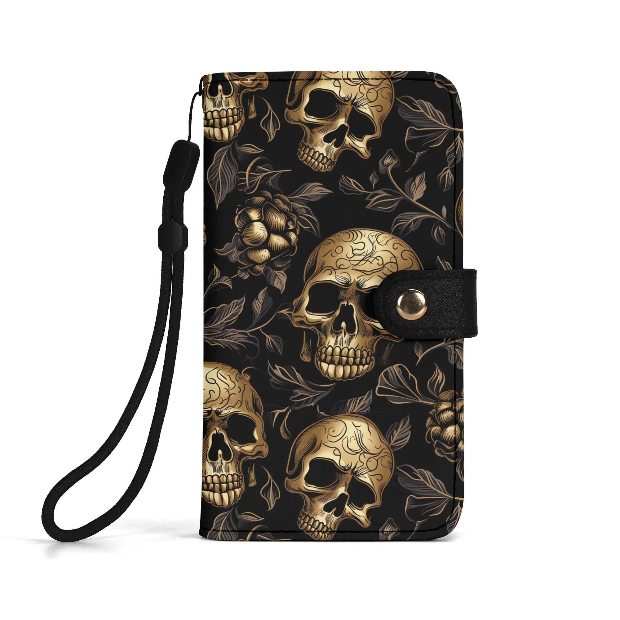 Get The Stylish Gold Skulls Black Phone Flip Case Cover For Your Mobile Phone Now!