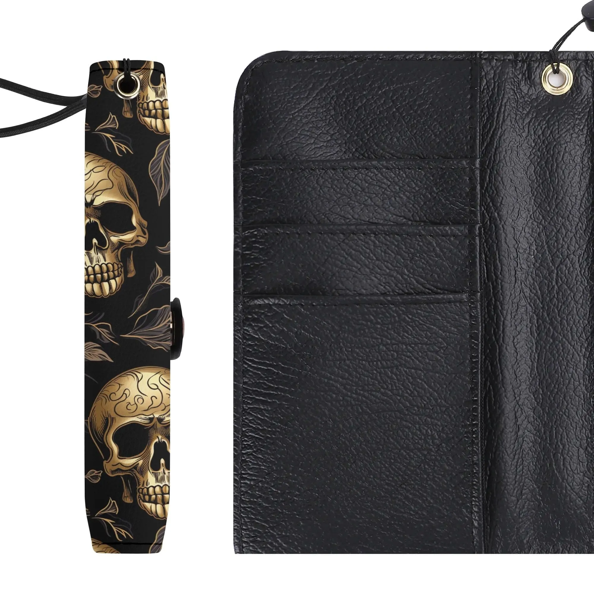 Get The Stylish Gold Skulls Black Phone Flip Case Cover For Your Mobile Phone Now!