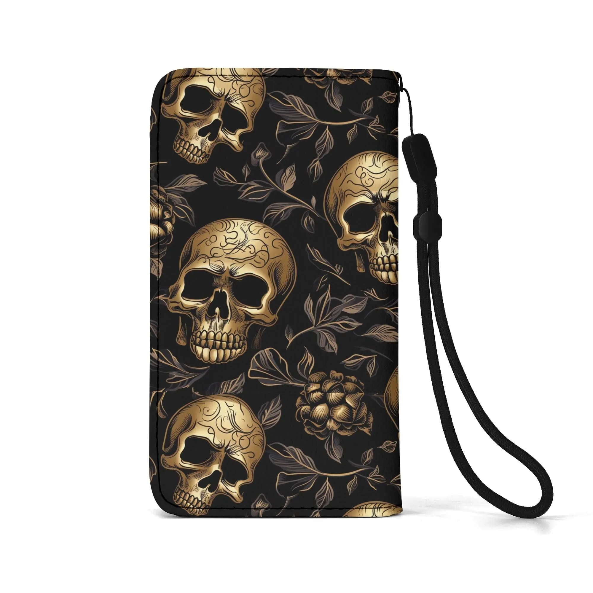 Get The Stylish Gold Skulls Black Phone Flip Case Cover For Your Mobile Phone Now!