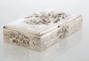 Gorgeous Danish Repousse Figural Cigarette Box,Silver Plate!!!