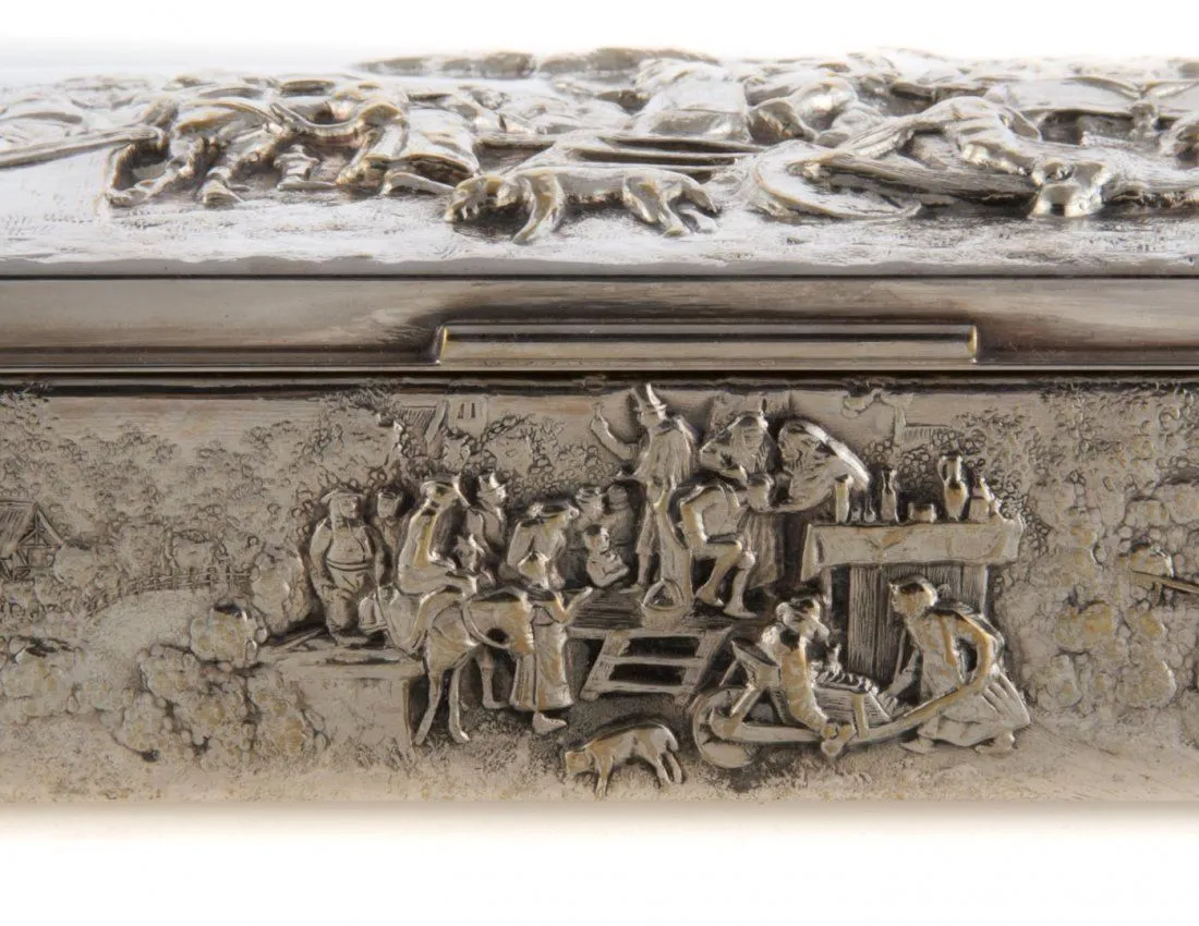 Gorgeous Danish Repousse Figural Cigarette Box,Silver Plate!!!