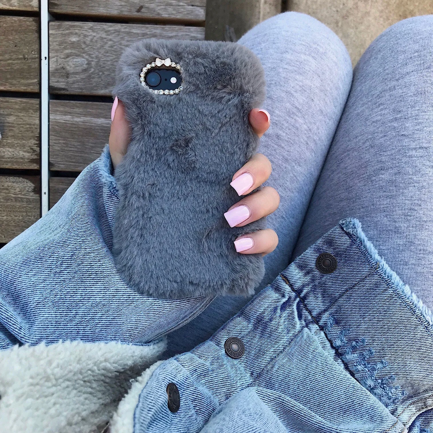 Gray Faux Fur iPhone Case