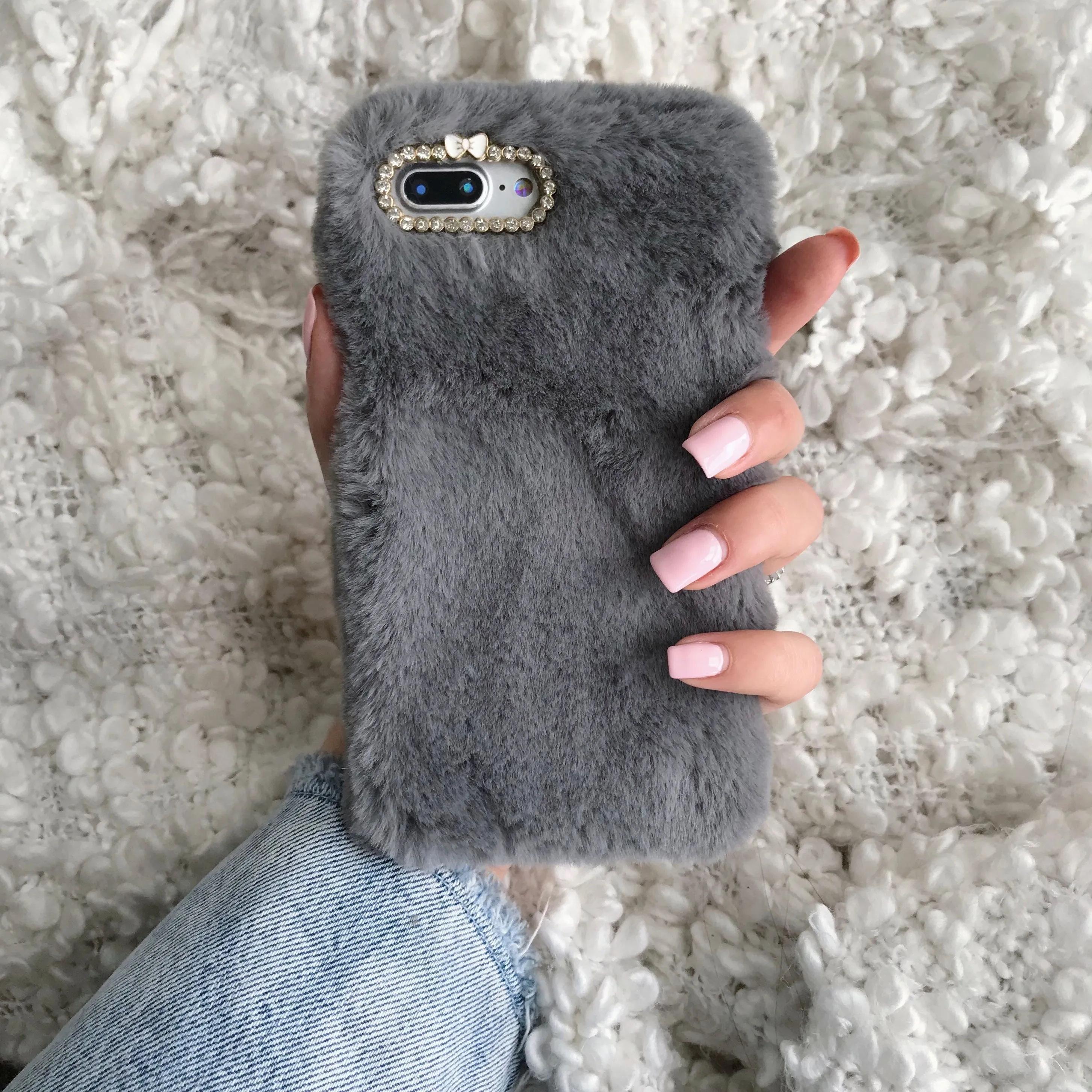 Gray Faux Fur iPhone Case