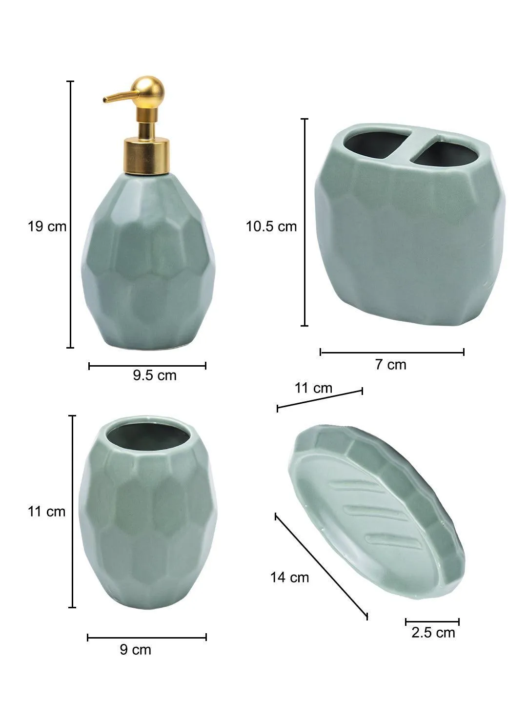 Green Ceramic Bathroom Set Of 4 - Stone Finish, Bath Accessories