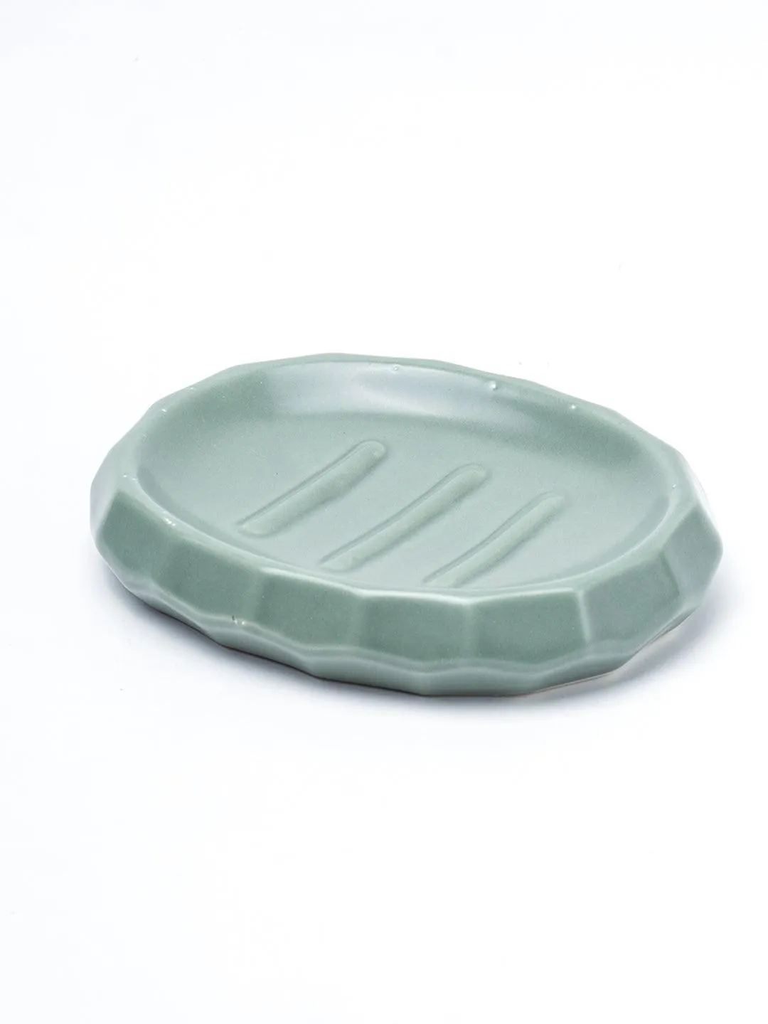 Green Ceramic Bathroom Set Of 4 - Stone Finish, Bath Accessories